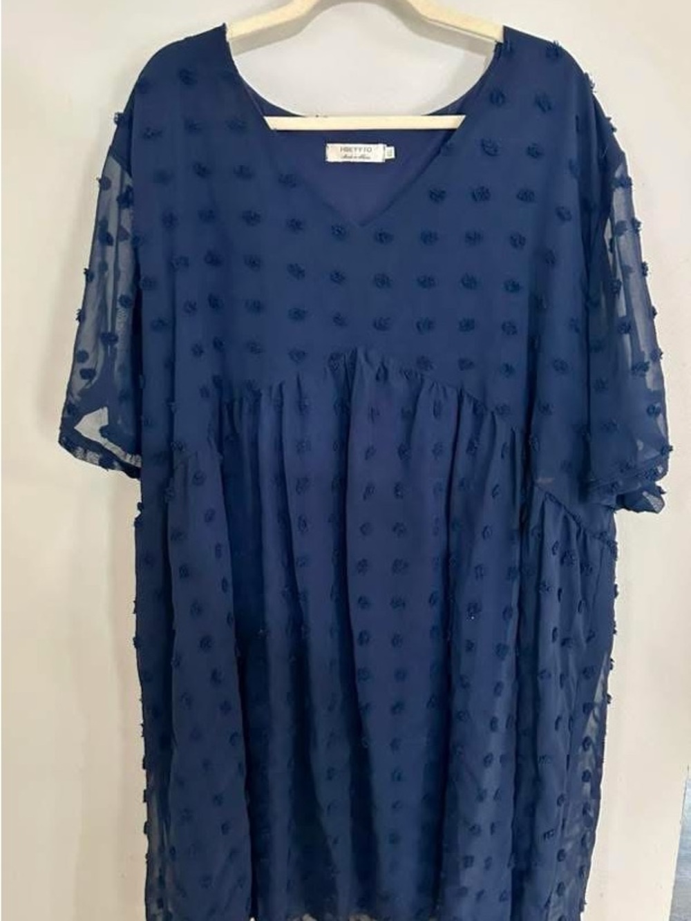 Textured Navy Blue Babydoll Dress